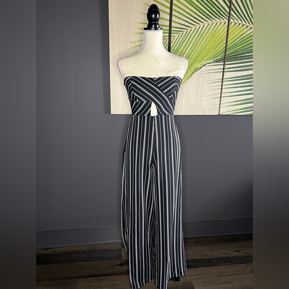 SHE + SKY Strapless Striped Jumpsuit with Cutout - Picture 1 of 6